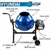 Hyundai 220W 63L Electric 230v Cement / Concrete Mixer